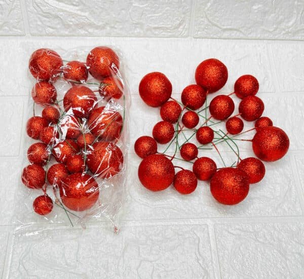 20pcs Set of Glitter Ball Cake Toppers - Red - Image 2