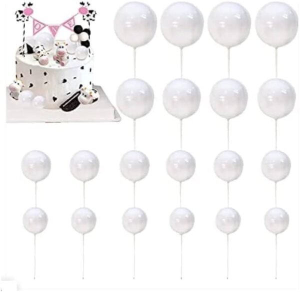 20pcs Set of Shiny Faux Balls Cake Toppers - White