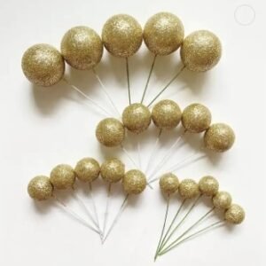 20pcs Set of Glitter Ball Cake Toppers – Gold
